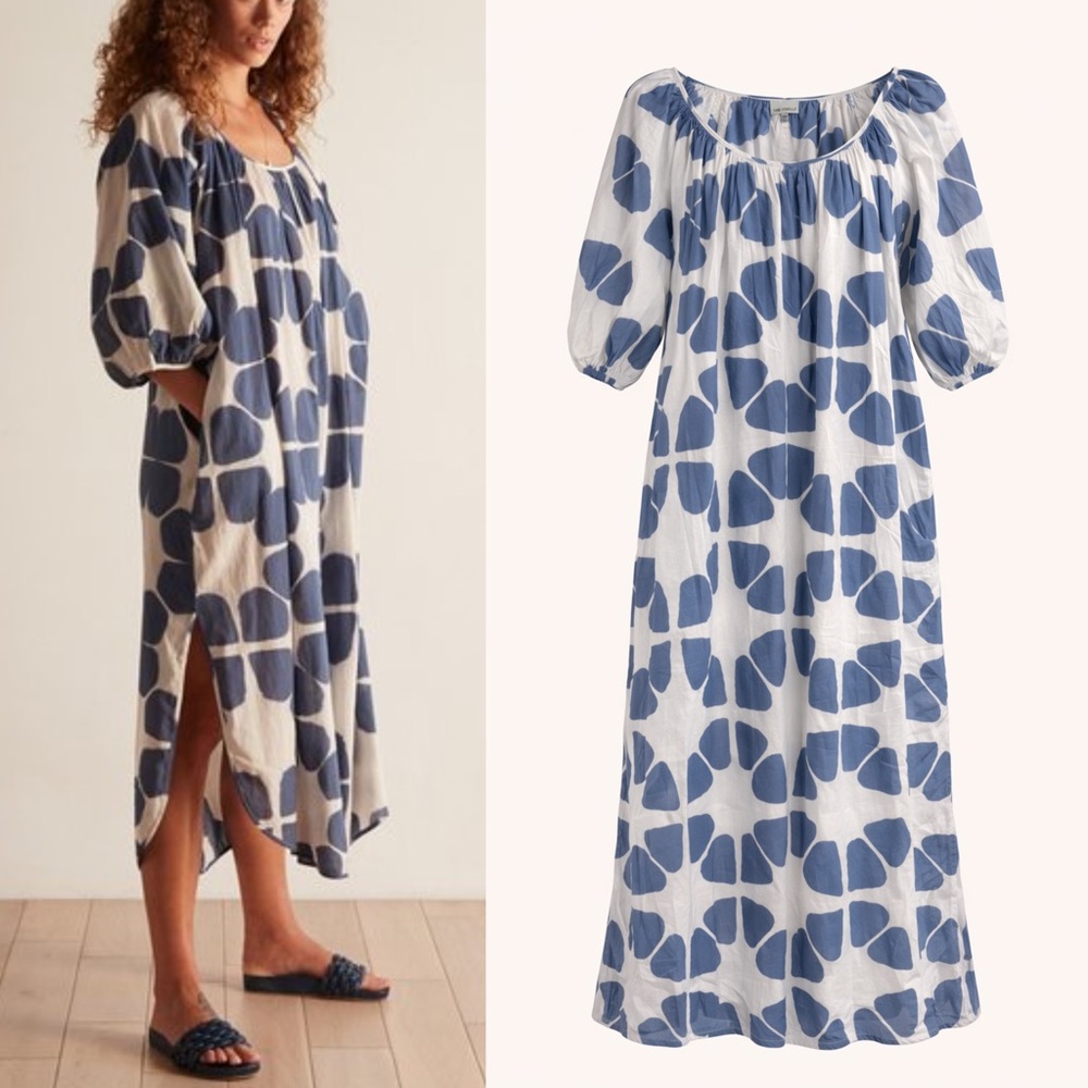 The Odells Yasmin Cotton Dress in Sorento Blue White Dye Size XS